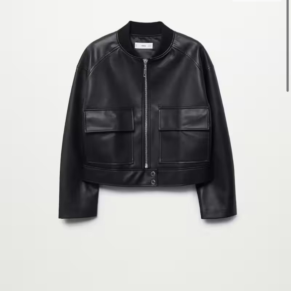 Mango Leather-effect bomber jacket - Picture 1 of 4